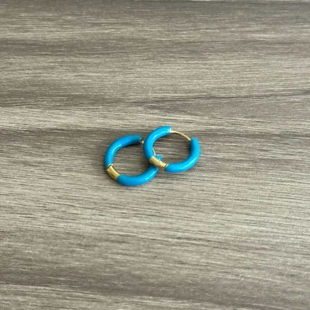 Blue enamel Hoop Earrings Q956